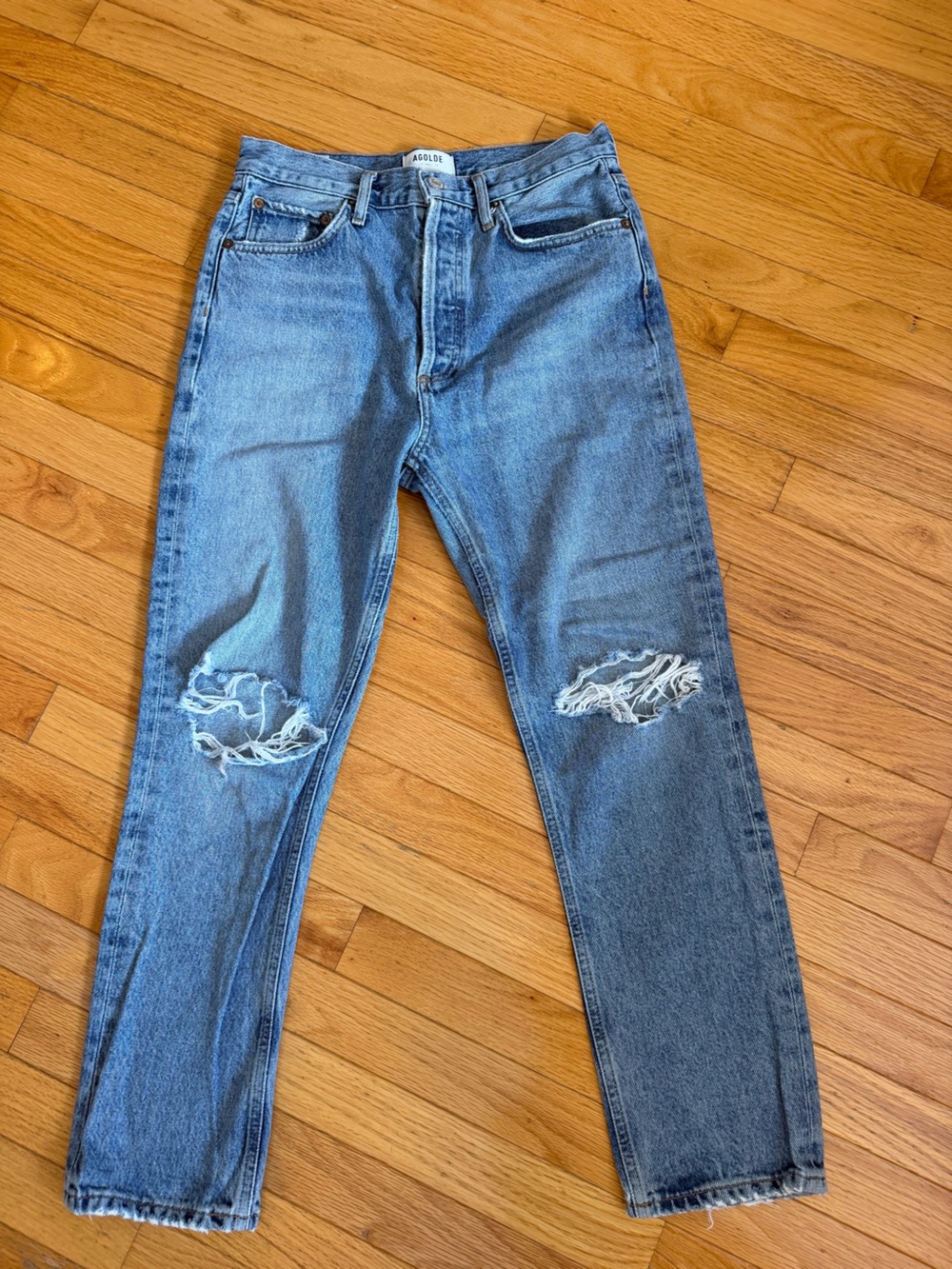AGOLDE Jamie High Rise Distressed Straight Leg Jeans 27